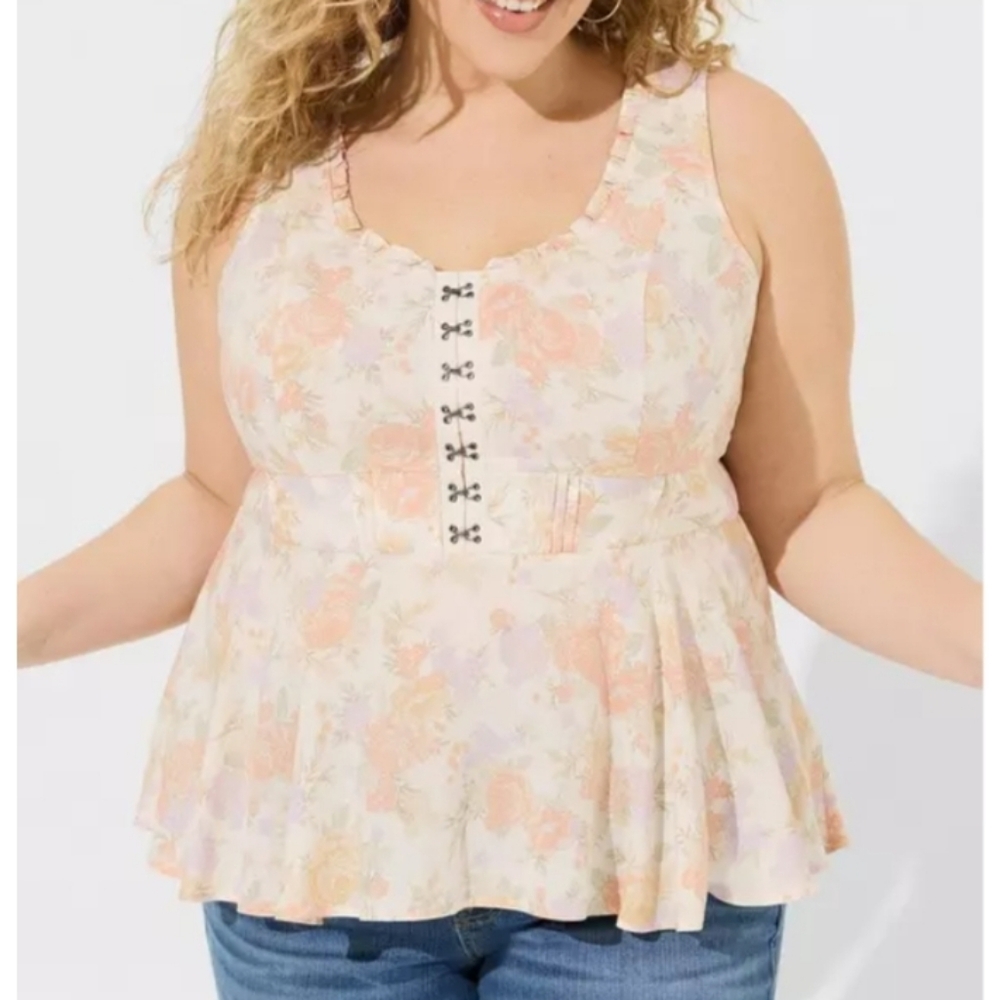 Torrid Babydoll‎ Challis Corset Top Size 2X Coquette Cottagecore Milkmaid